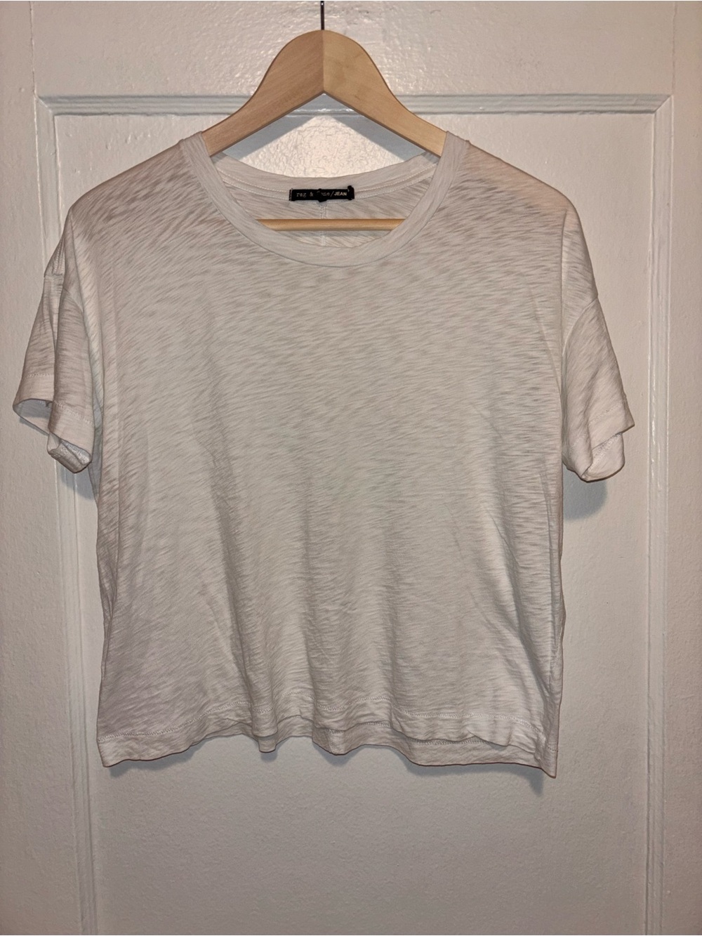 Rag & Bone Mini Slub Boyfriend Shirt White Cotton Crop XS Basic Casual Boxy - Picture 2 of 7